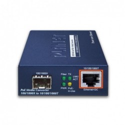 Mediekonverter RJ45 til Fiber, RJ45 10/100/1000Mbit, SFP modul 100/1000Mbit, PoE+