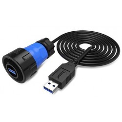 Waterproof USB3.0 connector with 0.5m cable with USB A male, bayonet connector.