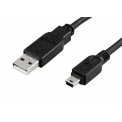 USB 2.0 kabel, A han – mini B han, 2m, sort