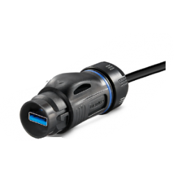 Waterproof USB 3.0 cable with plastic connector to USB 3.0 chassis connector, quick connect, 0.5 meter cable