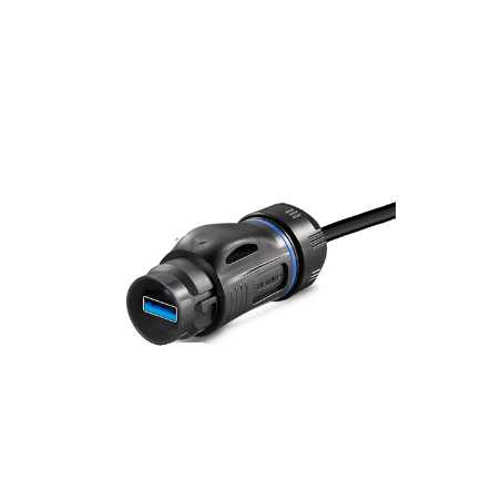 Vandtæt USB 3.0 kabel med plaststik til USB 3.0 chassis-stik, lynkobling, 0,5 meter kabel