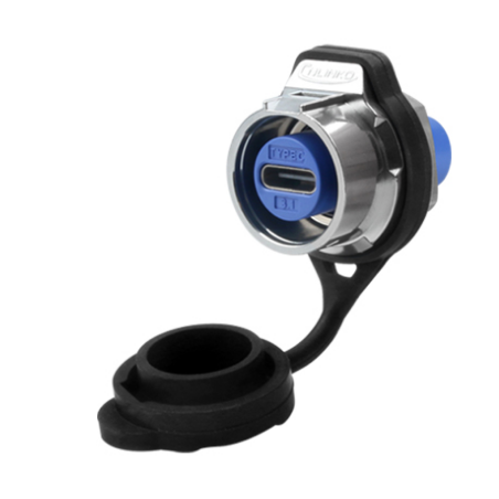 Vandtæt USB-C chassis-stik med snaplås. Passer til K-USBC-WAT-KAB-KL