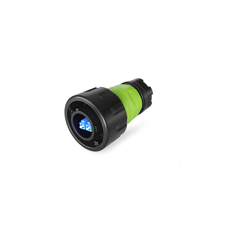 Waterproof LC Fiber cable connector with quick coupling.