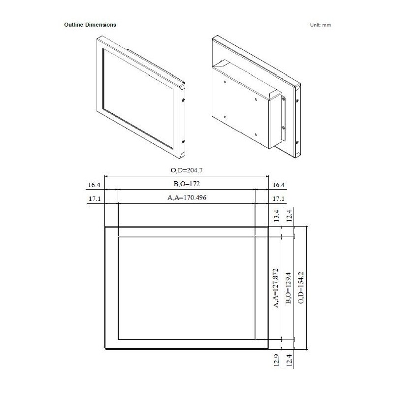 8.4" TFT display udendørs high nits 1600, 12V VGA, DVI-D, HDMI Touch, Optical bonding