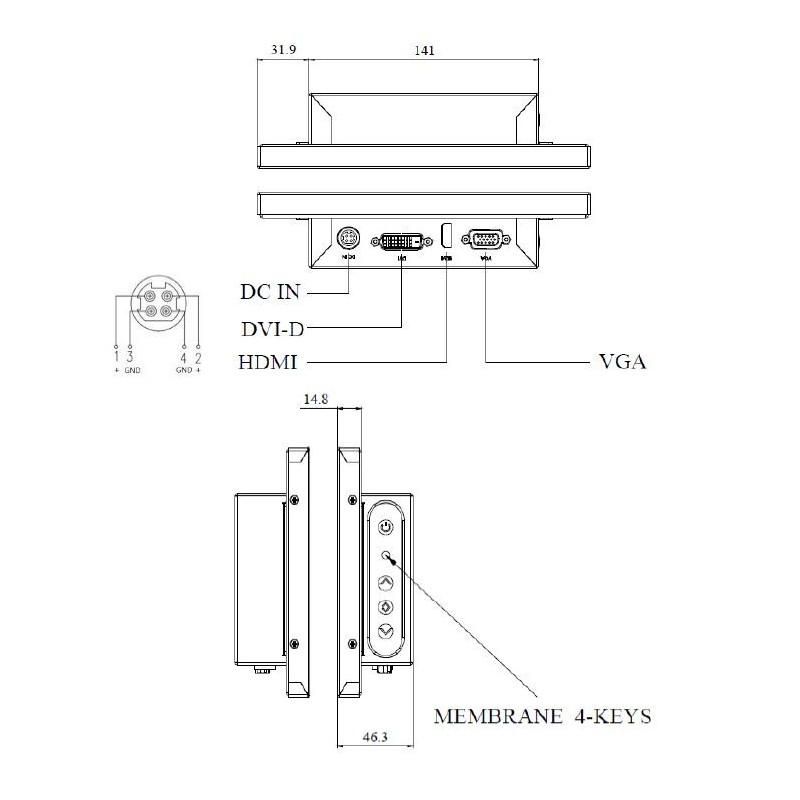 8.4" TFT display udendørs high nits 1600, 12V VGA, DVI-D, HDMI Touch, Optical bonding