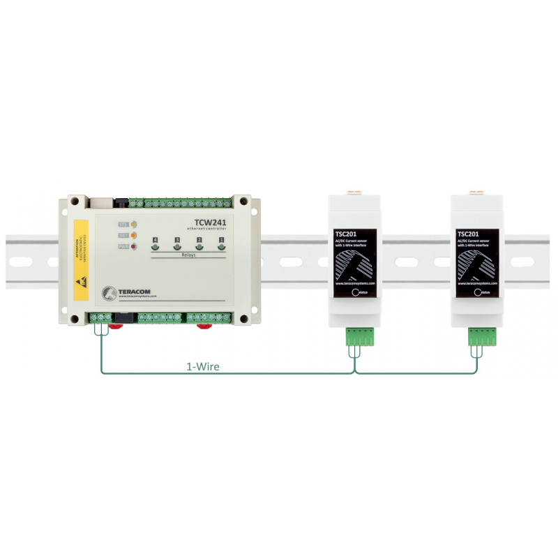 1-wire AC / DC strømmåler 0,1 - 10Amp, galvanisk isoleret, DIN-montering