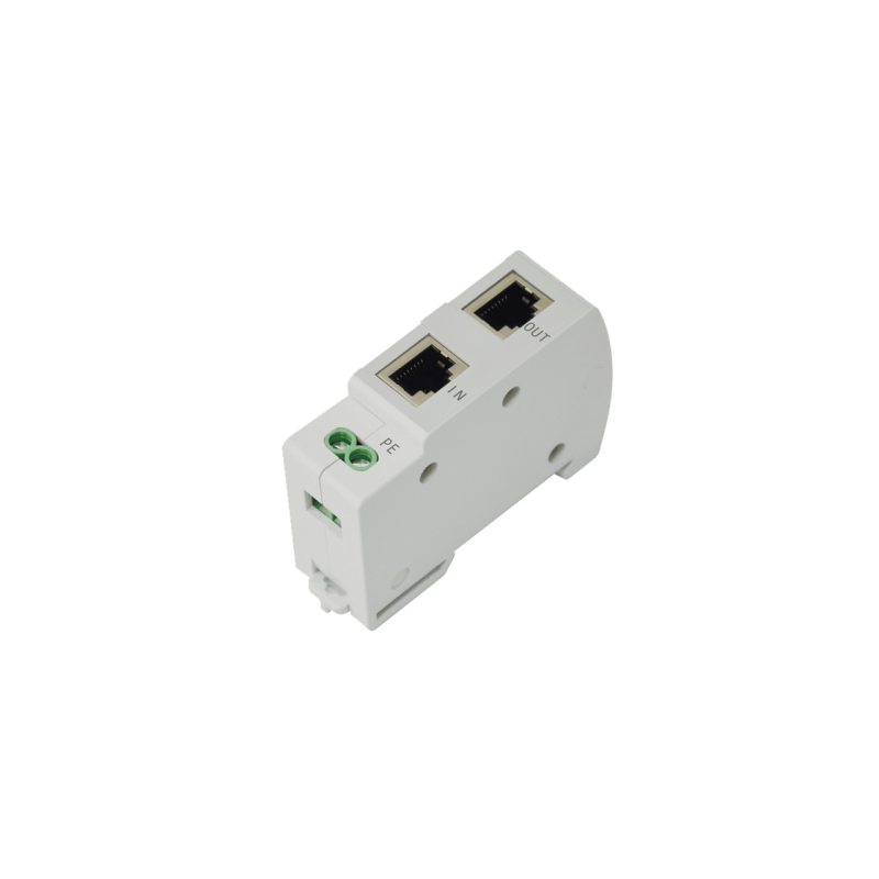 RJ45 Surge Protector, PoE 10/100/1000Mbit. 0,2dB tab. 2,5kA, DIN-montering.