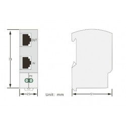 RJ45 Surge Protector, PoE 10/100/1000Mbit. 0.2dB loss. 2.5kA, DIN mounting.