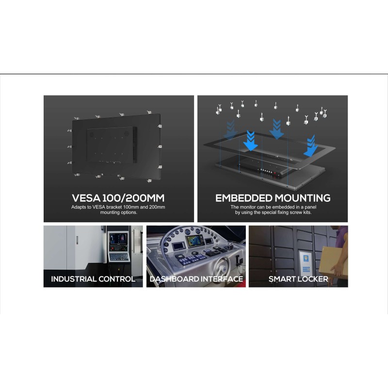 27 tommer berøringsskærm, 1000 nits, IP65, HDMI/VGA/USB-C