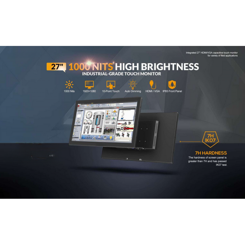 27 tommer berøringsskærm, 1000 nits, IP65, HDMI/VGA/USB-C
