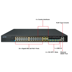 24 ports Gigabit switch - Stackable. 24 x 10/100/1000Mbit RJ45. Fiber 4 x Combo SFP 10Gbit/1Gbit