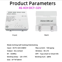 4G LTE Smart Relay Switch with Tuya App Control, RF 433Mhz
