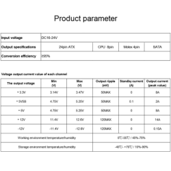 PICO spændingsforsyning 200W ATX PSU P4 input 16~24Vdc fanless