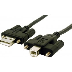 USB 2.0 kabel, A han – B han med fingerskruer til fastspænding, sort, 2 m