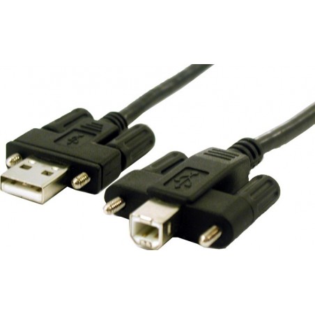 USB 2.0 kabel, A han – B han med fingerskruer til fastspænding, sort, 2 m