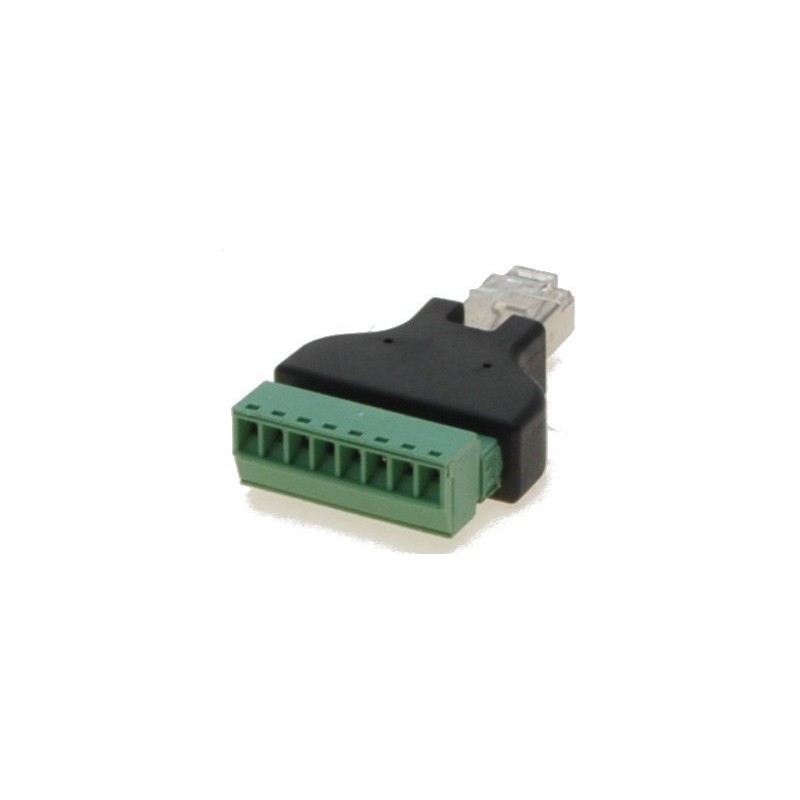 Adapter fra RJ45 han til skrueterminalblok. RJ45 til 8-pin