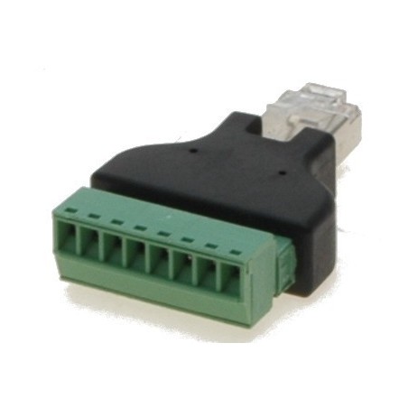 Adapter fra RJ45 han til skrueterminalblok. RJ45 til 8-pin