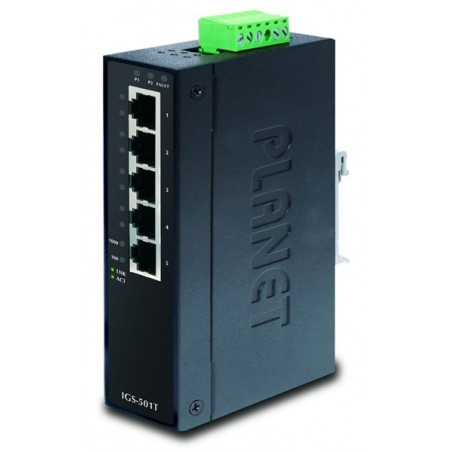 Non-managed 5-ports Gigabit RJ45 Switch -40 til 75°C, redundant DC