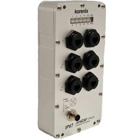 IP67 uadministreret 6-ports switch - 10/100 RJ45, 12-48VDC