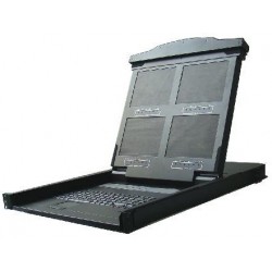 19” 1U konsol med 14” quad monitor, tastatur, touchpad, VGA, USB