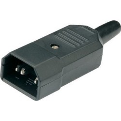 IEC connector C14 male cable assembly, screw, 10A 250 V ac