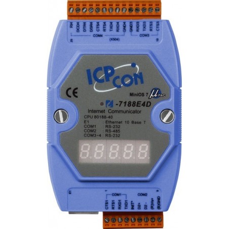 I-7188E4D Ethernet til 3xRS-232 & 1xRS485 port-konverter med LED display