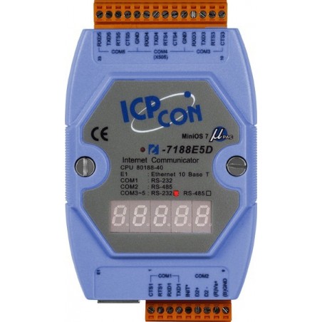 I-7188E5D Ethernet til 4xRS-232 & 1xRS485 port-konverter med LED display