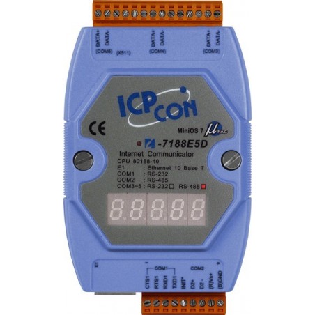 I-7188E5D-485 Ethernet til 3xRS-232 & 4xRS485 port-konverter med LED display