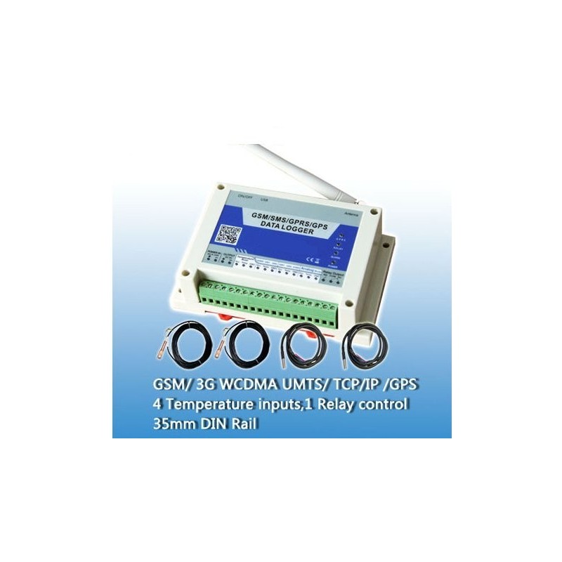 GSM / GPRS / GPS controller med 4 x temperaturfølere. Indbygget GPS modtager. 2G