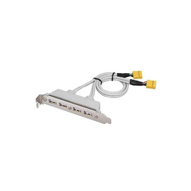 Bagplade med 4 USB-hunstik & kabel med 2 x 9-bens stik.