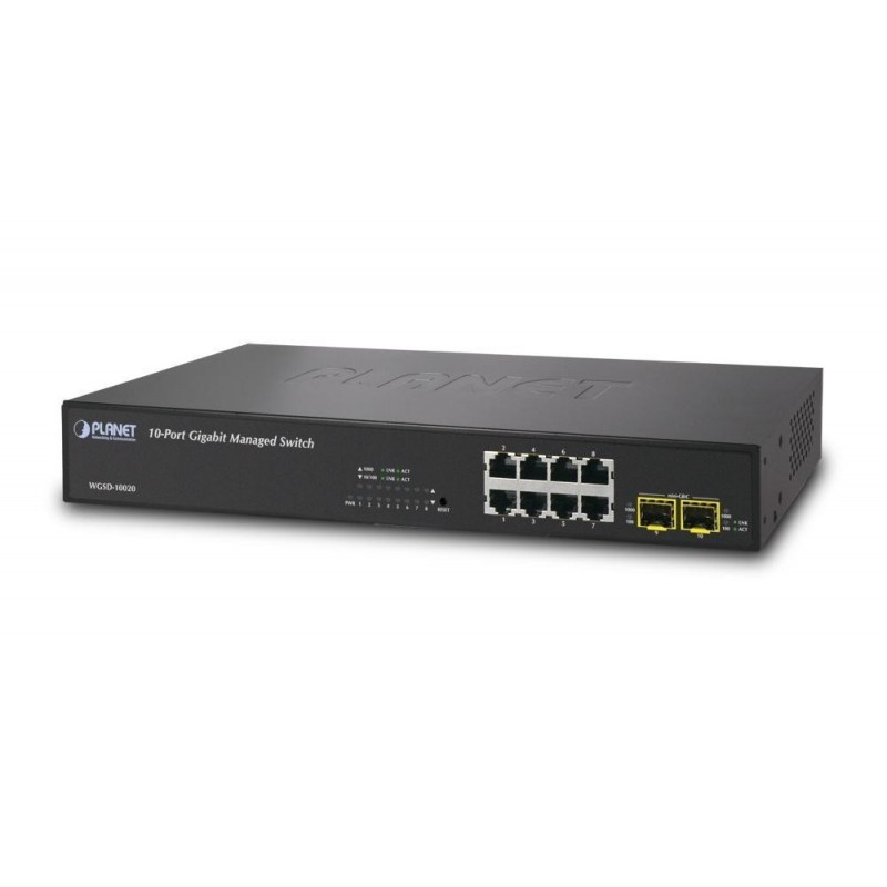 10 ports Managed switch 8 x 10/100/1000Mbit RJ45. Fiber 2 x 100/1000Mbit SFP