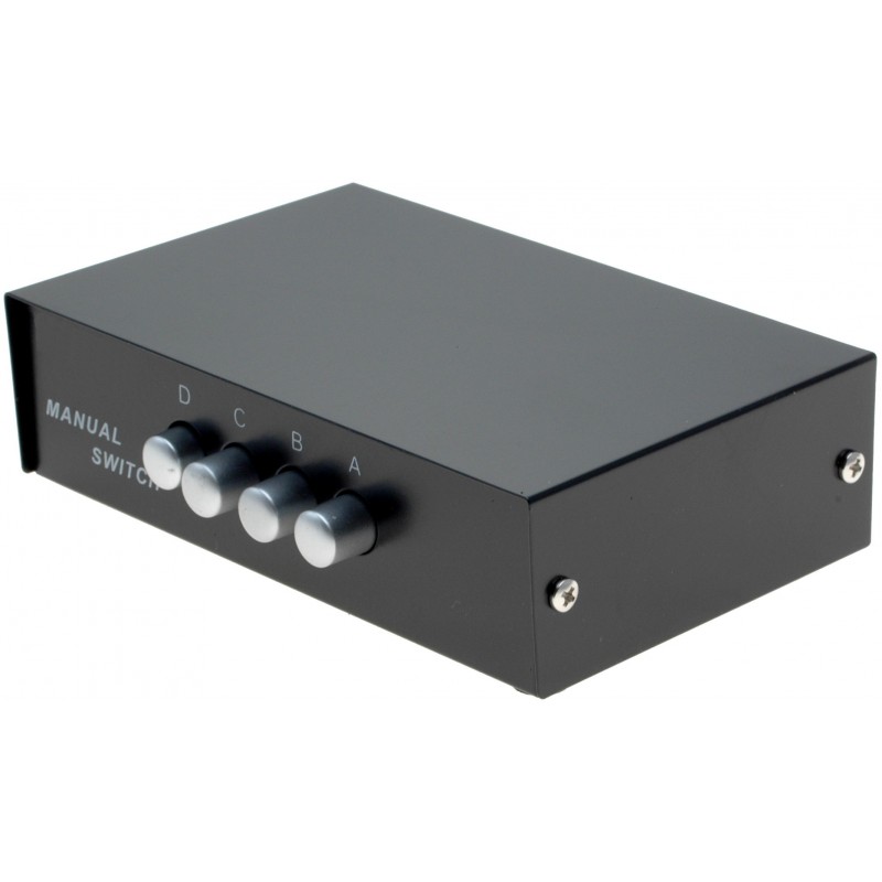 4 ports manuel VGA omskifterboks. 5 x DB15HD hun. Mekanisk omskifter