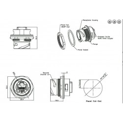 Waterproof RJ45 chassis mount connector - IP68 rated, (13/16"-UNEF28)