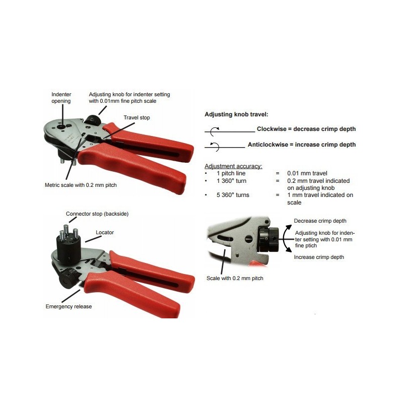Crimping pliers for POF (Polymer Optical Fiber) - With adjustable depth from 1 to 2 mm