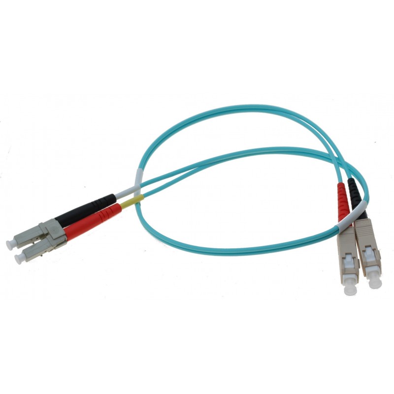 Fiberkabel med 2 x LC og 2 x SC stik, multimode, OM3, DX, 50µm, 0,5...