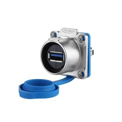 Vandtæt USB 3.0 hun stik med flange til chassis, IP68 tæt med hætte, USB hun/hun