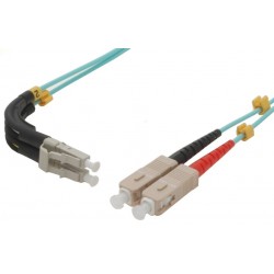 Vinklet fiberkabel. Multi mode, LC-LC, 0,5m, 50/125my, OM3, Aqua, LSZH, Duplex