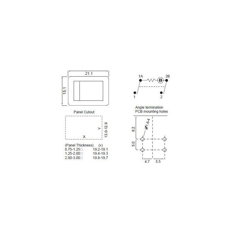 4-pole rocker switch 13 x 19mm ON / OFF 250VAC 6A AT switch