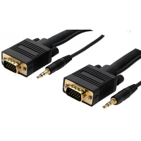 VGA kabel DB15HD han / han med lyd, 3,5 mm Jack, sort, 1,8 meter. Guldbelagte kontakter