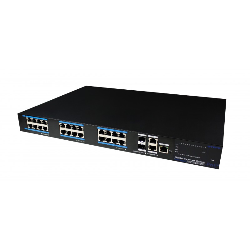 24 ports Managed switch. 24 x 10/100/1000Mbit RJ45. Fiber 2 x 1000Mbit SFP slot