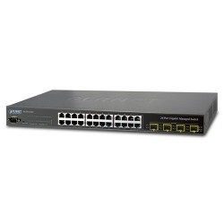 24 ports Managed Gigabit switch 20 x 10/100/1000Mbit RJ45. Fiber 4 x 100/1000Mbit SFP
