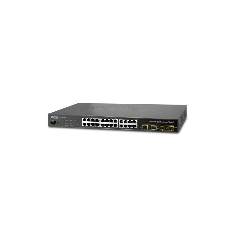24 ports Managed Gigabit switch 20 x 10/100/1000Mbit RJ45. Fiber 4 x 100/1000Mbit SFP