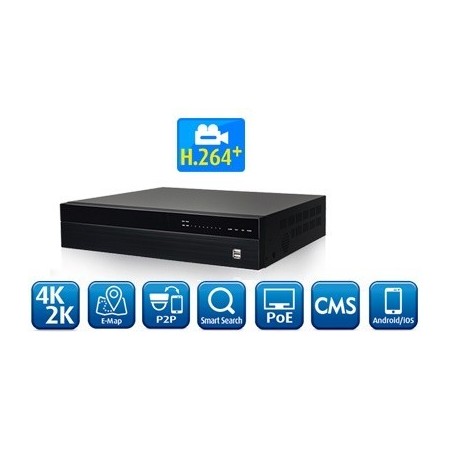 NVR-optager til 16 kameraer med POE-forsyning samt MOBILE app til IOS og Android 4K