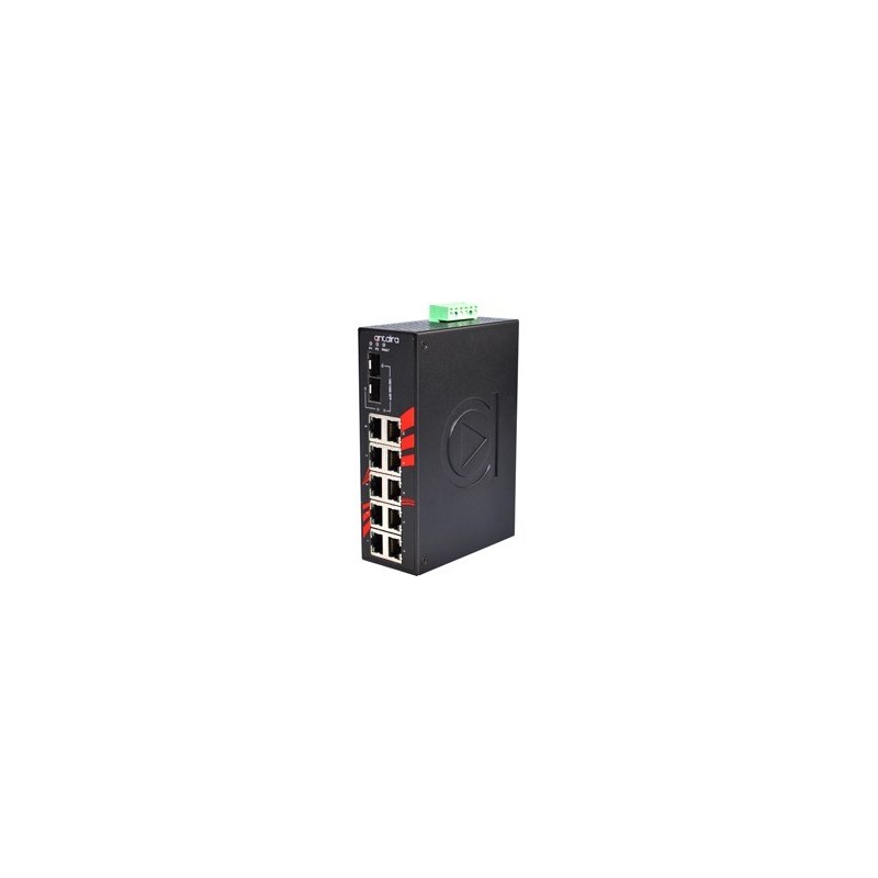 10 ports Industriel 10/100/1000Mbit + 2 x 100/1000Mbit SFP slot switch, DIN-beslag, -10 - +70°C, 12 - 48VDC