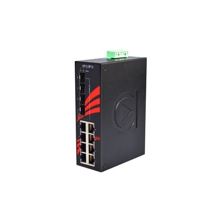 8 ports Industriel 10/100/1000Mbit + 4 x 100/1000Mbit SFP slot switch, DIN-beslag, -10 - +70°C, 12 - 48VDC