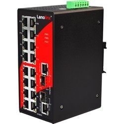 16 ports Industriel 10/100Mbit + 2 x 100/1000Mbit SFP slot switch, DIN-beslag, -10 - +70°C, 12 - 48VDC