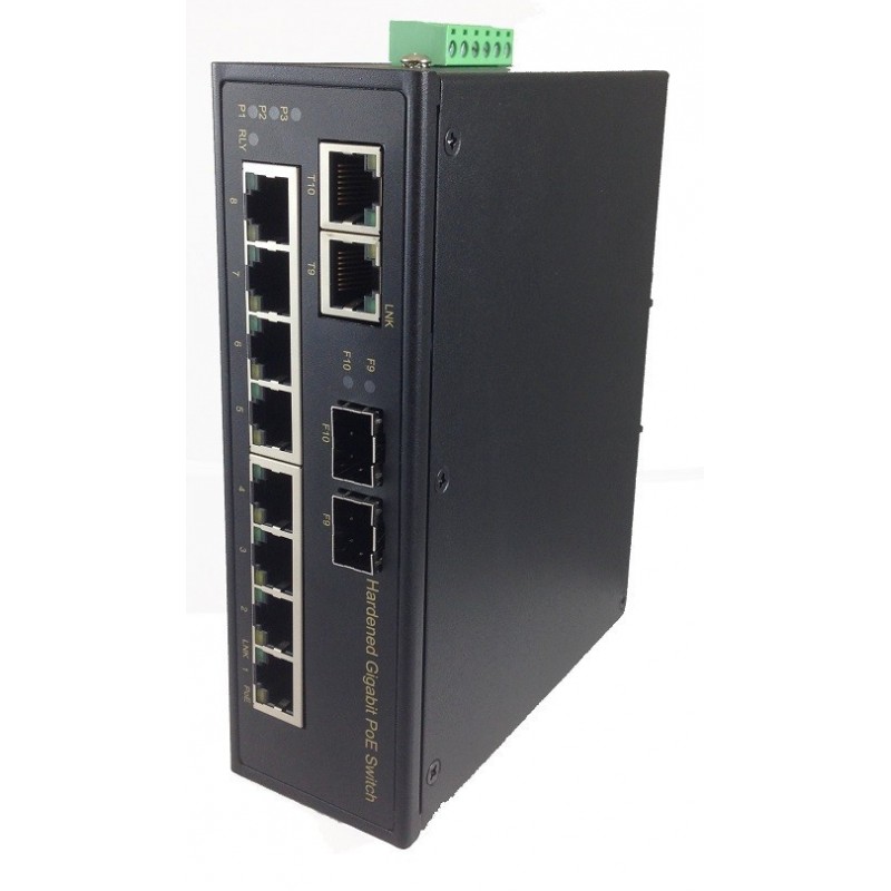 10 ports switch med 8 x 10/100/1000Mbit PoE+ 36W + 2 x SFP - Unmanaged
