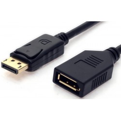 Displayport forlængerkabel version 1.2. DP han til DP hun, mekanisk lås, AWG28, sort, 5,0m