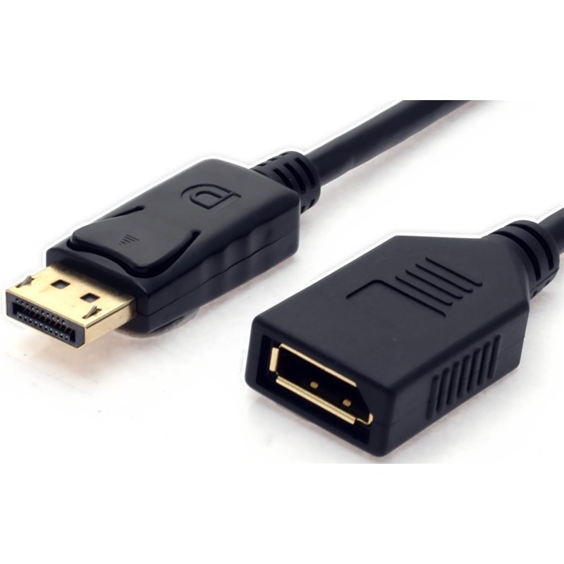 Displayport forlængerkabel version 1.2. DP han til DP hun, mekanisk lås, AWG28, sort, 5,0m