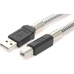 Metal armeret USB kabel med metalbeskyttede yderkapper, A han – B han, 1500 PSI, AWG20, metal, 5,0m